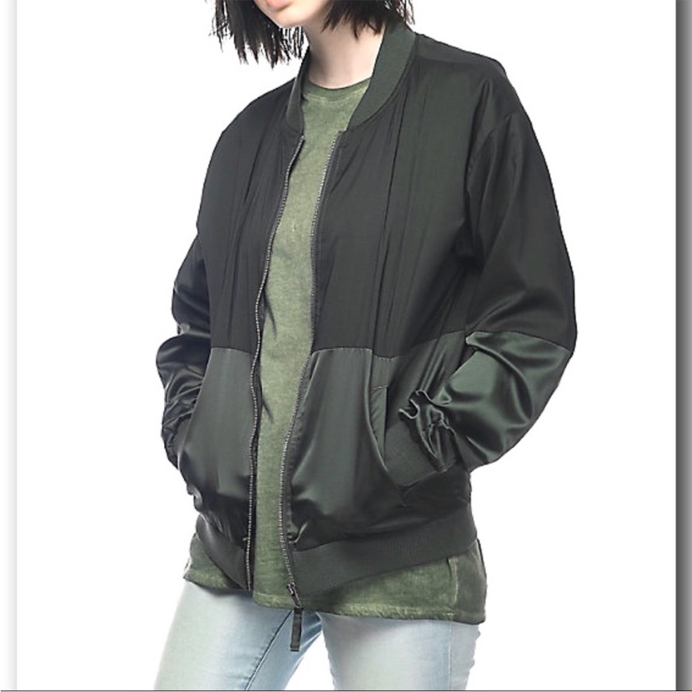 Ninth Hall Zaila Satin Sage Bomber Jacket